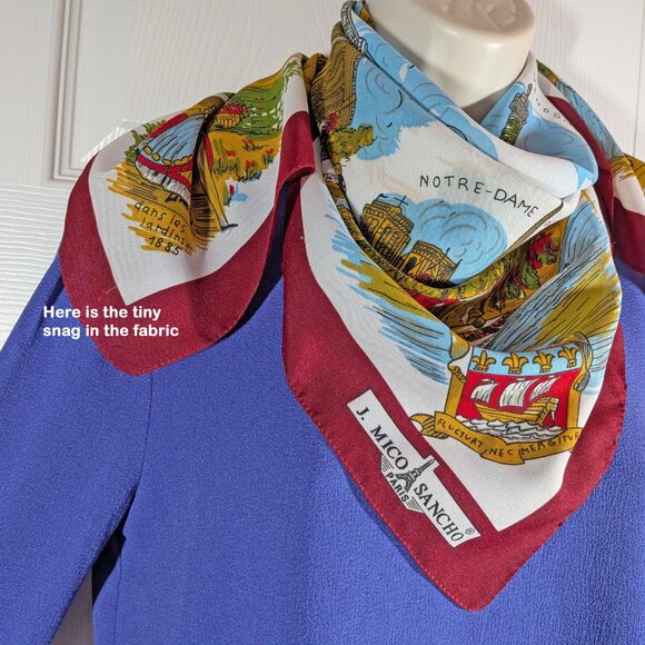 VTG Souvenir Scarf, Historical scenes in Paris, France, 30" square polyester - Picture 7 of 16